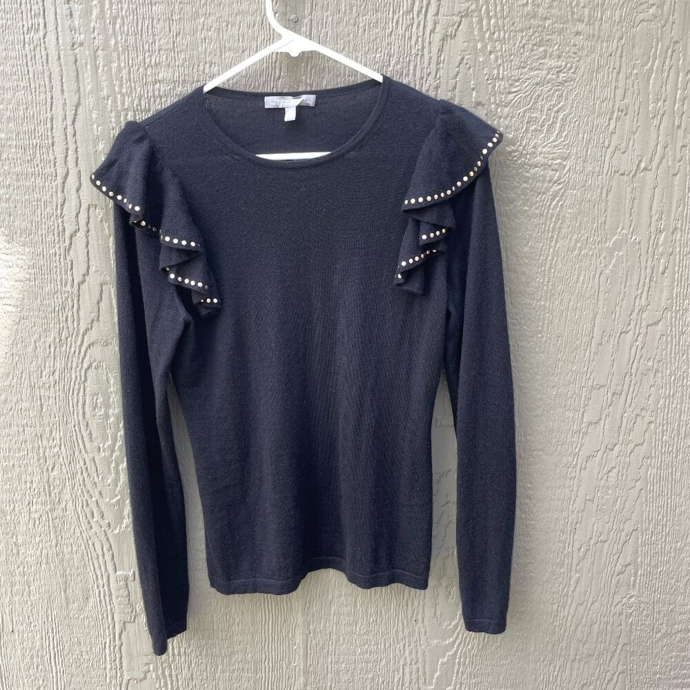 Neiman‎ Marcus The Cashmere Collection Women's Size M  Black Crewneck Studded